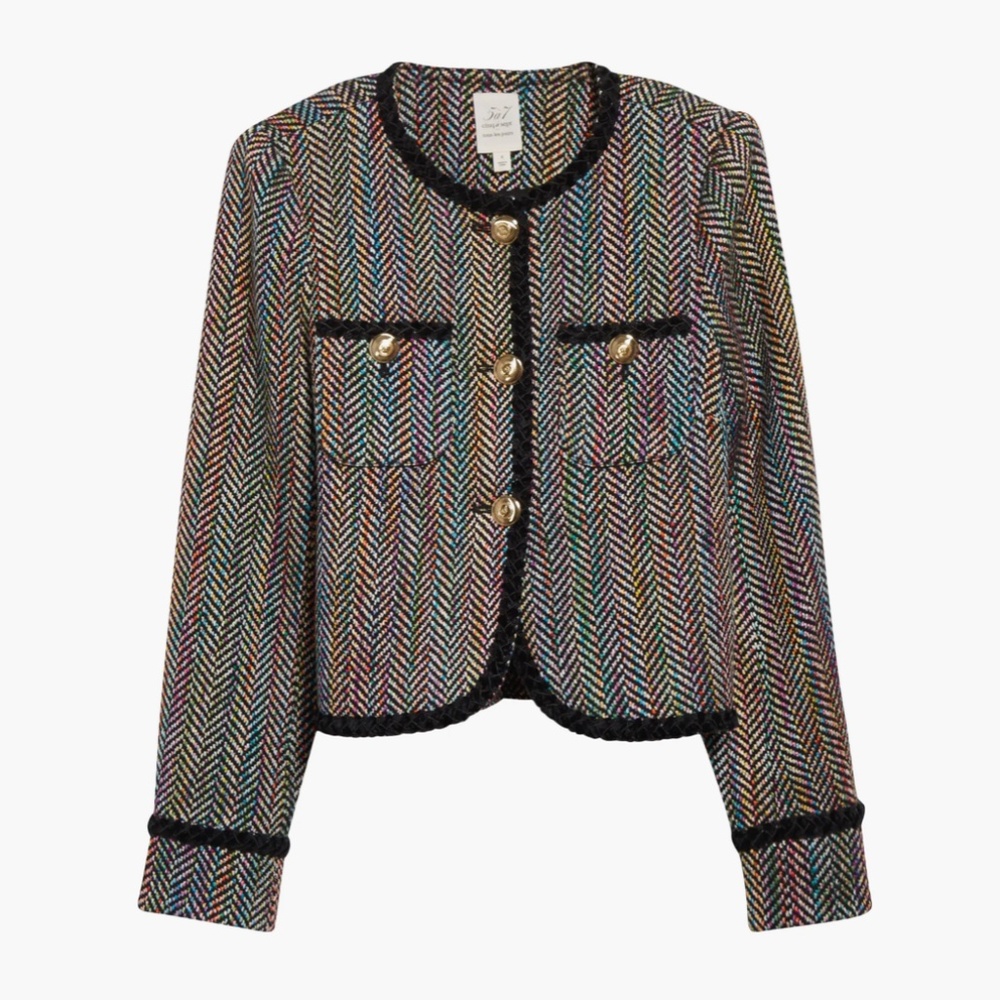 NWT Cinq a Sept 5a7 Mika Tweed Zanda Jacket - Black Multi Herringbone